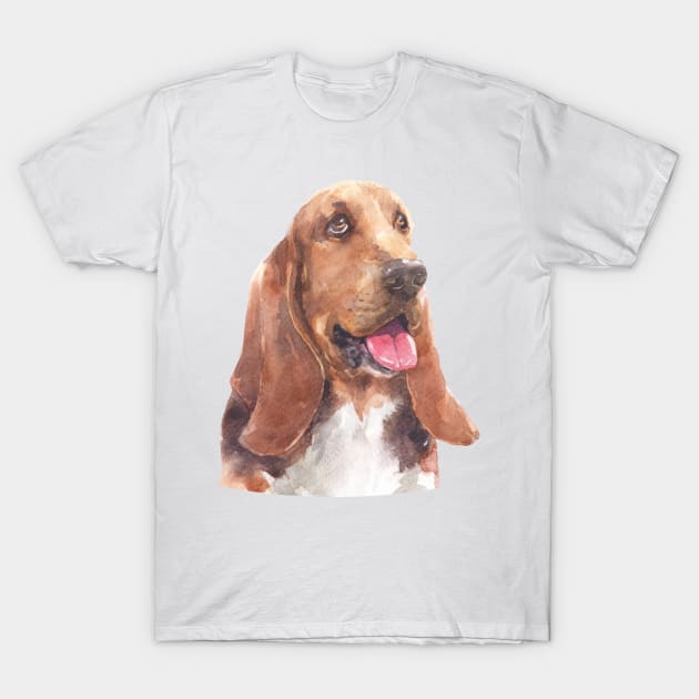 Tricolor Basset Hound Watercolor Art T-Shirt by doglovershirts